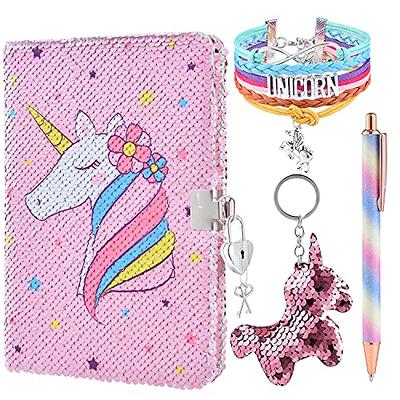 WERNNSAI Sequins Unicorn Journal Set for Girls - Unicorn Kids Diary with  Lock Notebook Journal Birthday Christmas Gift DIY A5 Secret Diary Unicorn  Gel Pen Bracelet Key-chain with Locks and Keys 