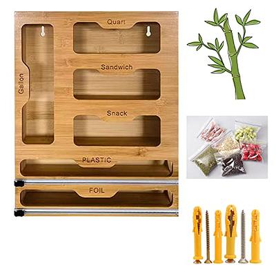 SpaceAid Bag Storage Organizer for Kitchen Drawer, Bamboo Organizer, Compatible with Gallon, Quart, Sandwich and Snack Variety Size Bag (1 Box 5 Slots