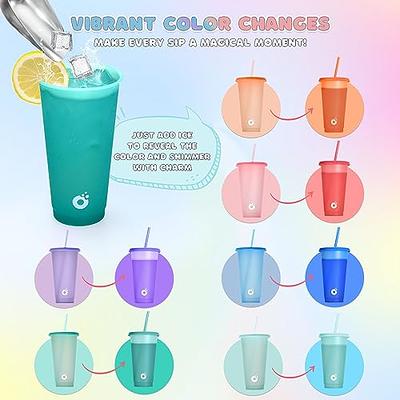 ODOSOLA Plastic Cups with Lids and Straws, 6 Pack 24oz Color Changing Cups, Reusable Cups with Lids and Straws Bulk for Adults Kid Women Party, Cute