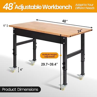 Make an Adjustable-Height Table With a Car Jack  Adjustable height table,  Adjustable height workbench, Workbench designs