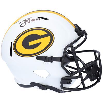 Yellow Green Bay Packers Helmet Is On Display With A Black