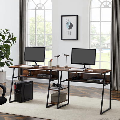 HOMCOM 88 Extra Long 2 Person Computer Desk with Storage Shelves