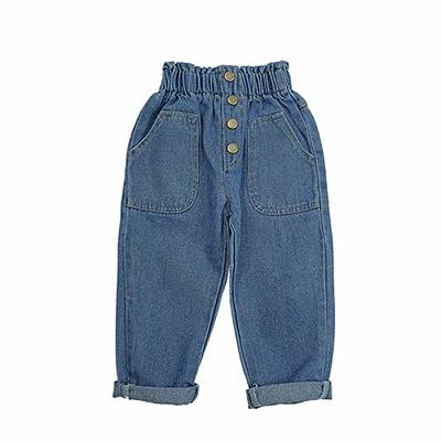 Baby Girl Patch Pocket Side Elastic Waist Jeans