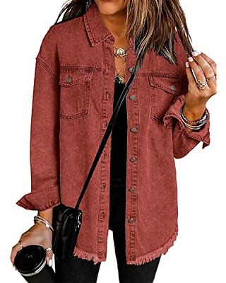 Jean Jacket With Frayed Detail - Red