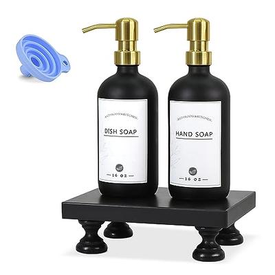 Dish Soap Dispenser and Hand Soap Dispenser with Bamboo Pump and Tray 16 Oz  Matte White Soap Dispenser Set for Kitchen Sink