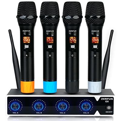 ZERFUN G8 Wireless Microphone System 4 Channel, UHF Metal Karaoke