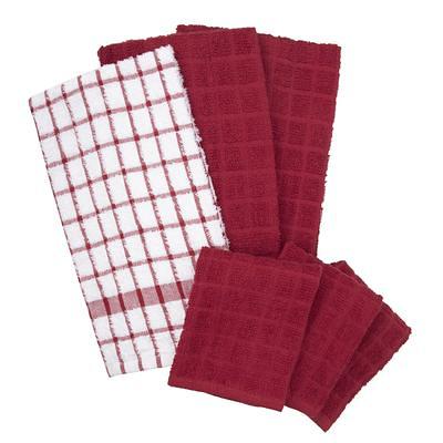 RITZ T-fal Red Solid and Stripe Cotton Waffle Terry Kitchen Towel