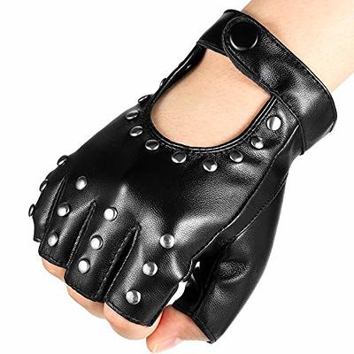 New Half Finger PU Leather Gloves Women Rock Punk Style Fingerless Rivet  Mittens