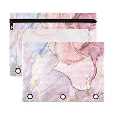 Kcldeci Pencil Pouch for 3 Ring Binder, Pink Marble 2 Pack Binder