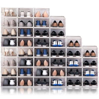 Hrrsaki 15 Pack Shoe Storage Boxes, Black Plastic Stackable Shoe Organizer  Boxes with Front Opening Lids