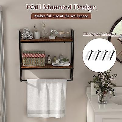 2-Tier Metal Industrial 23.6 Bathroom Shelves Wall Mounted Rustic Wall Shelf Over Toilet Towel Rack with Towel Bar Utility Storage Shelf Rack