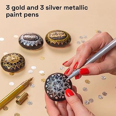 JEFFNIUB Gold Paint Pens with Silver,Rose Gold, Acrylic paint Pens for Rock  Painting, Wood, Fabric, Glass, Canvas, Scrapbooking, Card DIY Metallic
