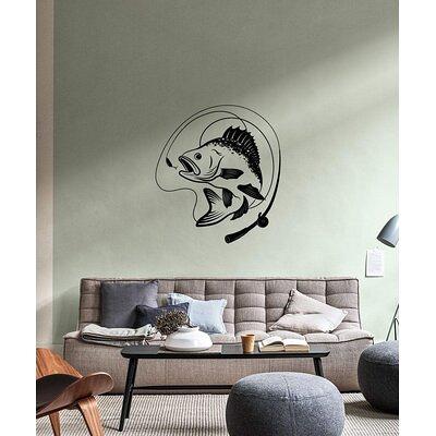 Bass Fish And Fishing Pole Silhouette Vinyl Wall Words Decal