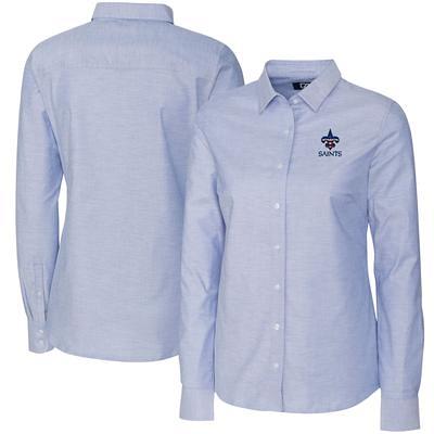 Women's Cutter & Buck Light Blue Atlanta Braves Americana Logo Oxford Stretch Long Sleeve Button-Up Shirt