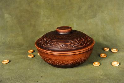 Handmade Ceramic Pot With Handles and Lid Red Clay Saucepan Ceramic Bread  Baker Pan Pottery 