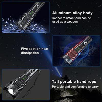 Gehavin Rechargeable High Power LED Flashlight 500000 High Lumens, Super  Bright XHP160 Flashlights with 6 Modes, Waterproof, Zoomable, Fast