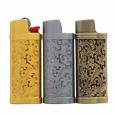 2 Pack Vintage Metal Lighter Case Cover Front Arabesque Engraving