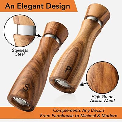 2 Pack Salt and Pepper Grinder Set, Acacia Wood Salt Shaker with  Ceramic/Stainless Steel Core, Modern and Elegant Wooden Salt and Pepper Set