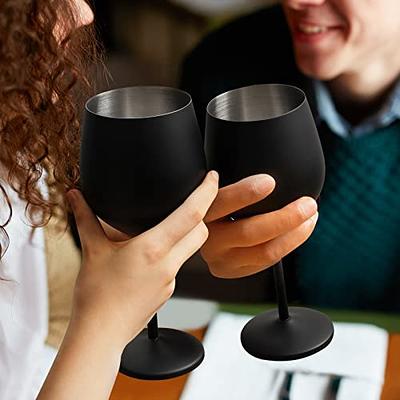 Lifecapido Stainless Steel Wine Glasses Set of 2, 18oz  Stainless Steel Wine Goblets, Stemmed Metal Wine Glasses with Cup Brush for  Party Office Wedding Anniversary, Great for Red White Wine (
