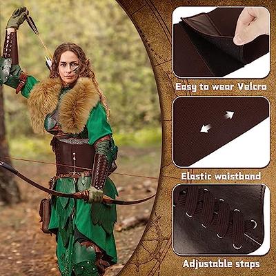 Vabean 4 Pcs Women Renaissance Costume Set Renaissance Pirate Shirt Medieval Faux Leather Belt Pouch Tied Corset