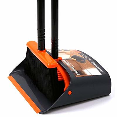 Almcmy Broom and Dustpan Set, 47 Long Handle Dust Pan and Broom Combo,  Upright Standing Dustpan with Self-Cleaning Teeth, Stand Up Broom and  Dustpan