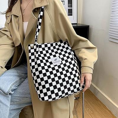 Kovewon 2 Pcs Corduroy Tote Bag for Women Cute Checkered Makeup Bag  Aesthetic Tote Bag with Canvas Inner Pocket Reusable Grocery Bags for  Essentials, Water Bottle, Keys Gifts for Women Girl 