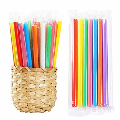 RENYIH 300 Pcs Smoothie Boba Individually Wrapped Straws, Jumbo Large  Plastic Disposable Bubble Tea Milkshake Colorful Drinking Straws(0.43 Wide  X