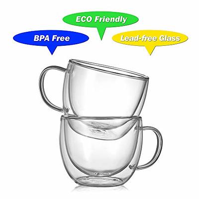 CNGLASS 8oz Double Wall Glass Coffee Mugs,Clear Insulated Espresso Glass  Mugs with Handle for Latte,Cappuccino,Coffee,Set of 4