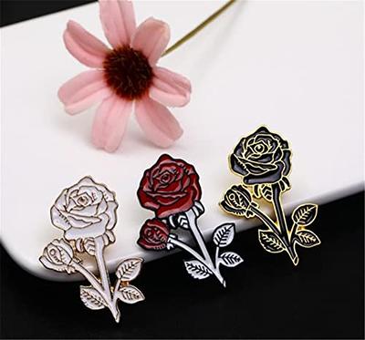 Enamel Red Rose Flower Brooches for Women Elegant Rhinestone