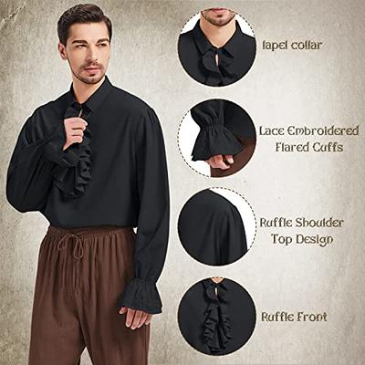 Mens Pirate Costume Shirt Steampunk Medieval Renaissance Shirt Gothic Ruffled Halloween Cosplay Tops