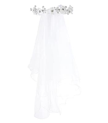 White Flowers and Pearls Crown First Communion Veil