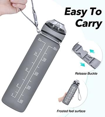 Sports Water Bottle With Straw Time Marker Leakproof Cold Drink