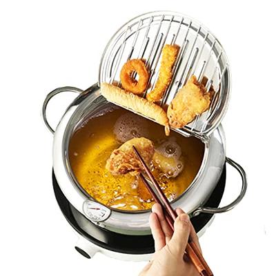 2.2L Deep Fryer Pot Non-sticky Kitchen Deep Frying Pan Fry Foods  w/Thermometer