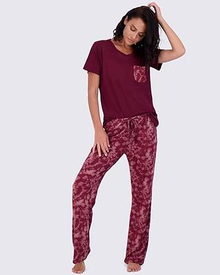 Real Essentials Women's Plus Size Pajama Sets Ladies Short Sleeve V-Neck  Tops Pants Bottoms Bamboo