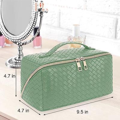 BIVIZKU Large Capacity Makeup Bags Portable Travel Cosmetic Bags Open-Flat  Toiletry Waterproof Bag for Women Gift Make up Organizer with Divider and