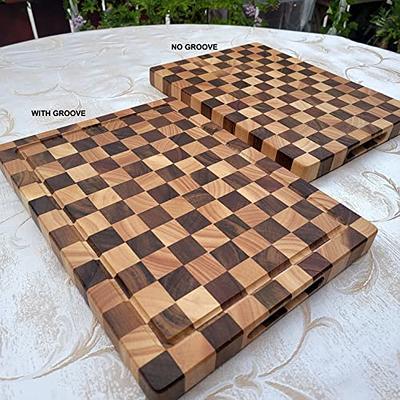 Walnut & Maple Chequered Design End Grain Chopping Board With a Juice  Groove 