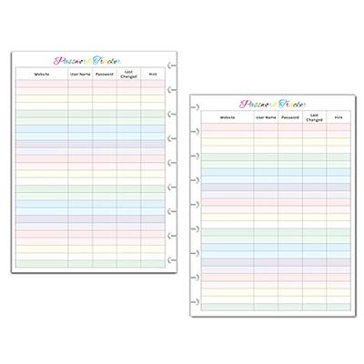  Color Password Tracker for 9-Disc Planners, Password Log,  Pre-punched Planner Inserts, Password List : Handmade Products