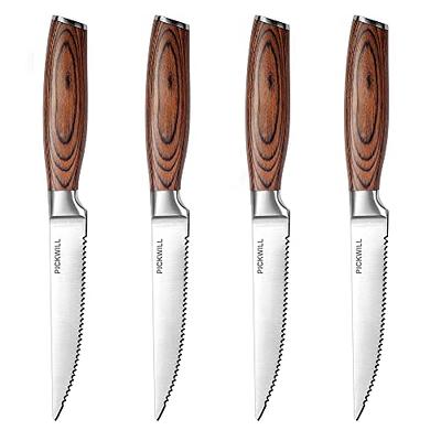 ODERFUN Steak Knives Set of 4, High Carbon Serrated Steak Knives 4.5 Inch,  Full Tang and Ergonomic Handle, German Stainless Steel Steak Knife Set with