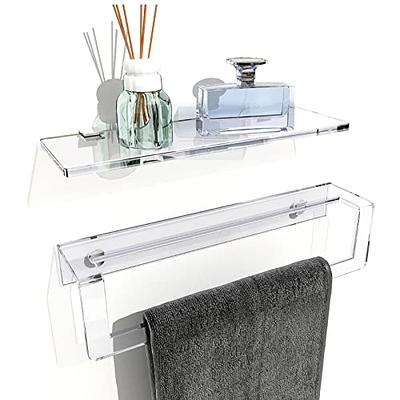 Aivery 15.7in Glass Bathroom Shelf with Towel Holder - Wall Mounted 2 Tier  Floating Shelves for Shower