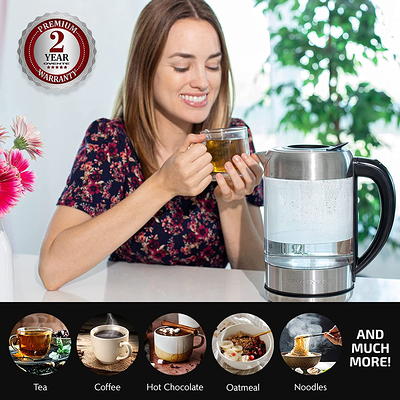 Ovente Electric Glass Hot Water Kettle 1.7 Liter Teapot Infuser