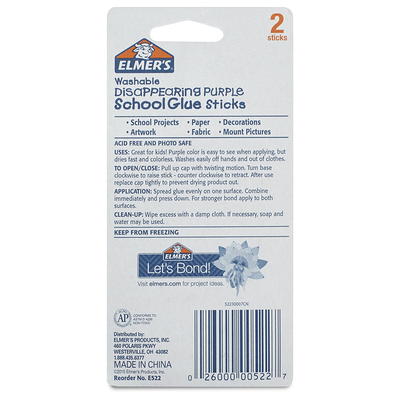 ELMER'S Disappearing Purple School Glue Sticks, Washable, 6 Grams, 12 Count