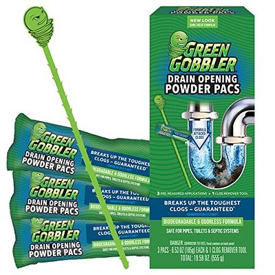 Green Gobbler Drain Clog Remover Powder, 3 Uses, Hair Clog Remover, Toilet Clog Remover