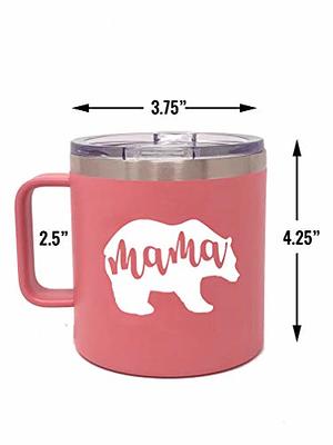 15 oz Tumbler Coffee Mug Travel Cup with Handle & Lid Vacuum Insulated Stainless Steel Mama Bear Mom Mother (Purple)