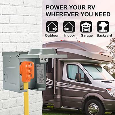 30 Amp 125 Volt RV Power Outlet Box, NEMA TT-30R RV Receptacle, Enclosed  Weatherproof Lockable Outdoor Electrical Panel Outlet for Temporary Hookup  RV Camper Travel Trailer 