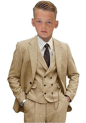 Kids Suits for Boys Dress Clothes 3 Piece Herringbone Tweed Slim