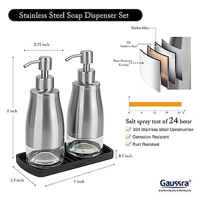 Gaussra Kitchen Soap Dispenser Set with Silicone Tray - Brushed