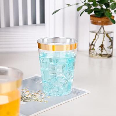 25 Pack Clear Crystal Disposable Tumbler Drink Glasses With Gold Rim