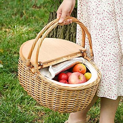 Wicker Picnic Basket Set for 2 Persons Large Willow Hamper with Insulated  Cooler Compartment and Cutlery Service Kit, Classic Stripe Grey