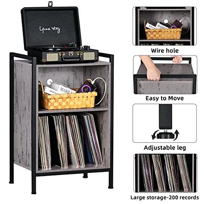 LELELINKY Record Player Stand,Vinyl Record Storage Table with 4 Cabinet Up  to 100 Albums,Mid-Century Turntable Stand with Wood Legs,Brown Vinyl Holder