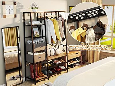 IRONCK Garment Racks with Shelves 4 Drawers and 8 Hooks Heavy Duty Closet Organizer for Hanging Clothes, Freestanding Closet Wardrobe Rack, Vintage